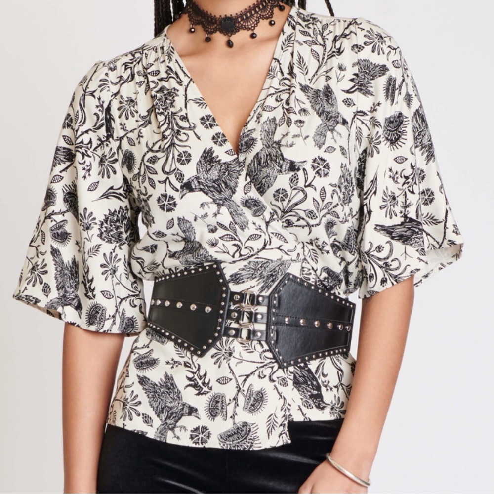 NWT MIDNIGHT HOUR Crow Wrap Blouse